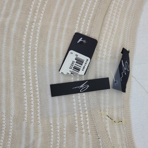 Tan white stripe long sleeve tunic lightweight sweater scoop neck nautical NWT S - Picture 8 of 9